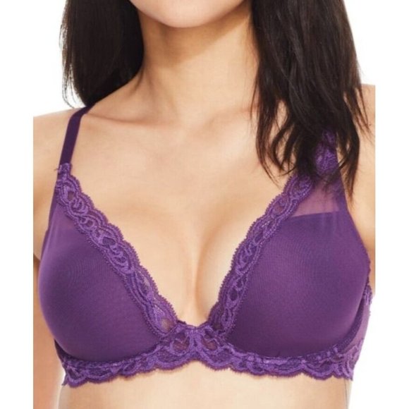 NATORI Feathers UW T-Shirt Plunge Bra Purple 34D #730023 NEW
